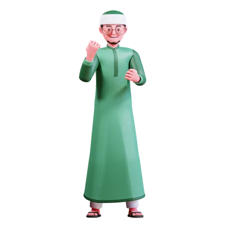 3 D Character Muslim Male With Green Clothes 3D Illustration