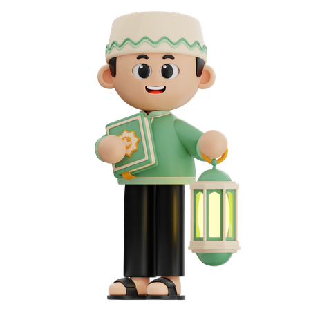 Muslim Boy Carrying Lantern  3D Illustration