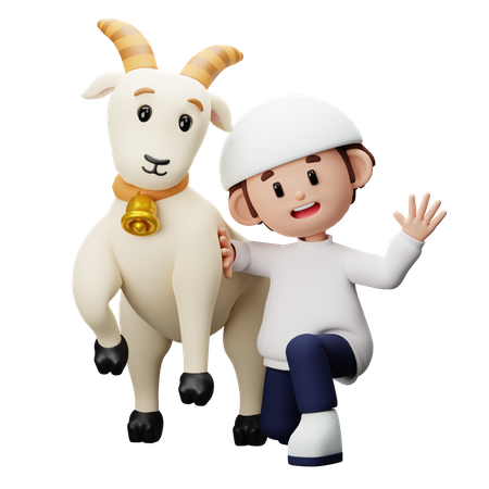 Muslim boy dancing with goat  3D Illustration