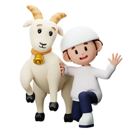 Muslim boy dancing with goat  3D Illustration