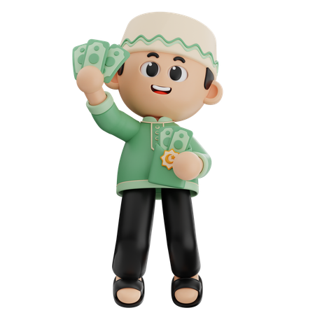 Muslim Boy Happy To Getting Money  3D Icon