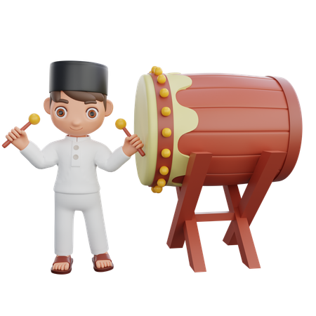 Muslim boy playing ramadan drum  3D Illustration