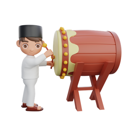 Muslim boy playing ramadan drum  3D Illustration