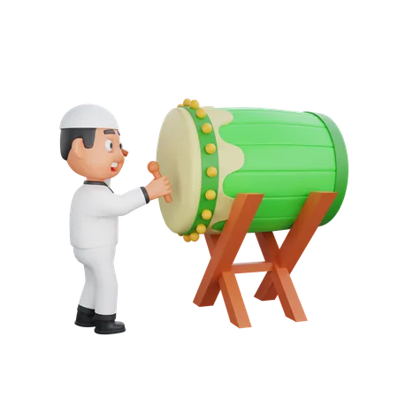 Muslim boy playing ramadan drum  3D Illustration