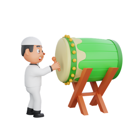 Muslim boy playing ramadan drum  3D Illustration