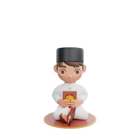 Muslim boy reading quran  3D Illustration