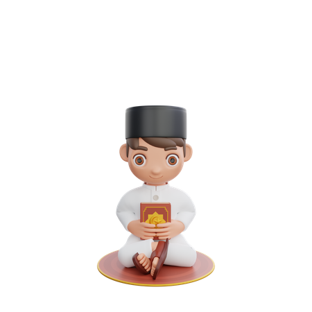 Muslim boy reading quran  3D Illustration