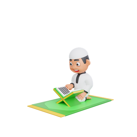 Muslim boy reading quran  3D Illustration