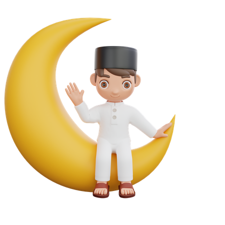 Muslim boy say hi  3D Illustration