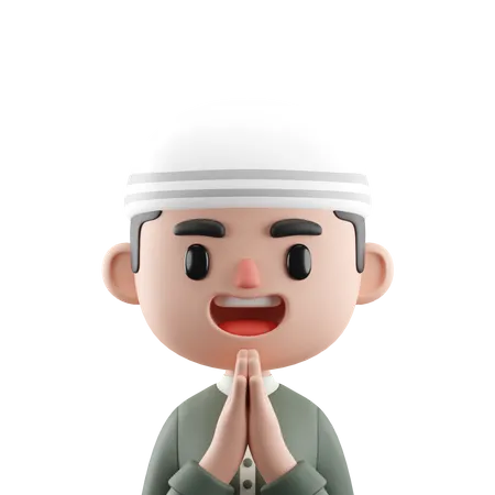 Muslim Boy Saying Namaste  3D Icon