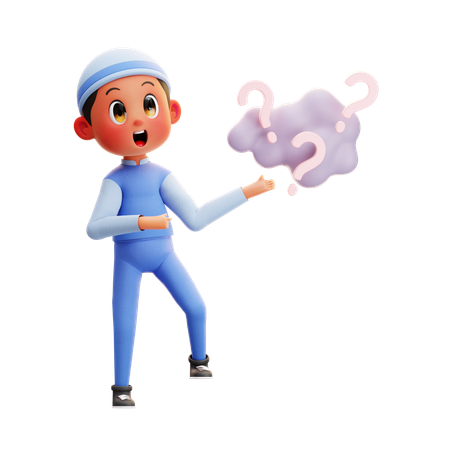 Muslim Boy Showing Question Mark  3D Illustration