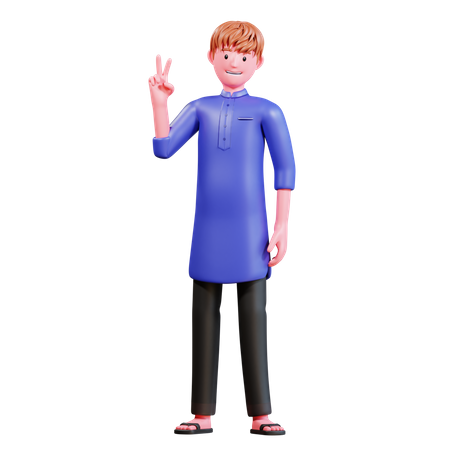 Muslim Boy showing victory sign  3D Icon