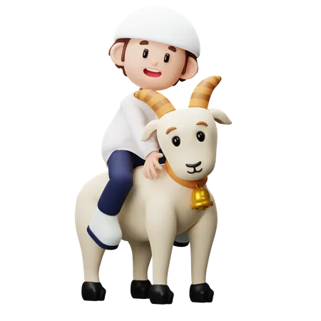 Muslim boy sitting on goat  3D Illustration