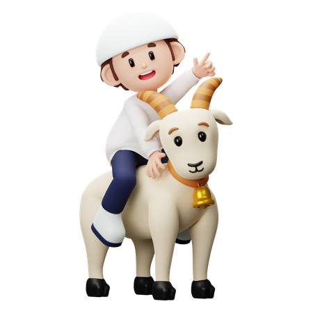 Muslim boy sitting on top of goat  3D Illustration