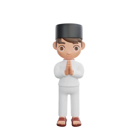 Muslim boy standing and greeting  3D Illustration