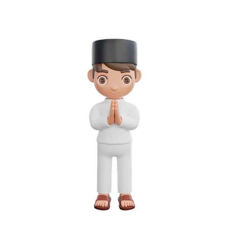 Muslim boy standing and greeting  3D Illustration