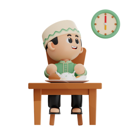 Muslim Boy Taking Breakfast  3D Illustration