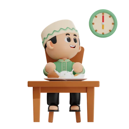 Muslim Boy Taking Breakfast  3D Illustration