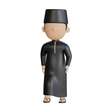 Muslim Boy Walking  3D Illustration