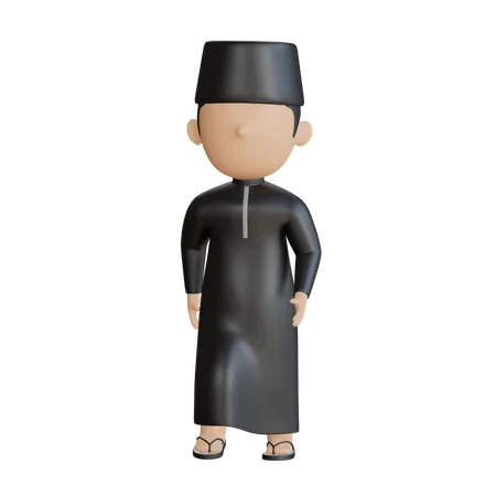 Muslim Boy Walking  3D Illustration