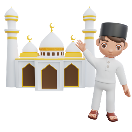 Muslim boy waving hand  3D Illustration
