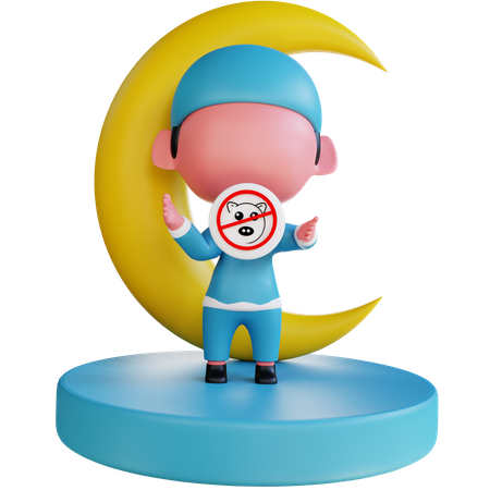 Muslim boy with no pig sign  3D Illustration