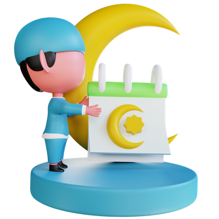 Muslim boy with ramadan calendar  3D Illustration