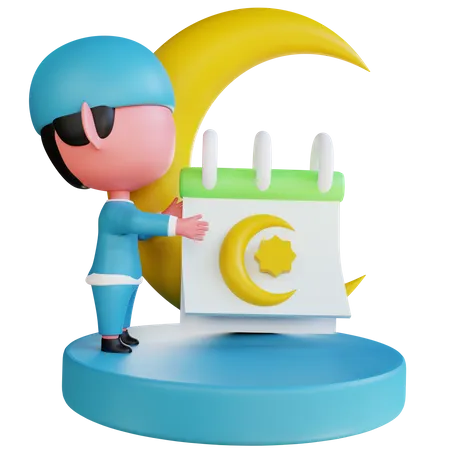 Muslim boy with ramadan calendar  3D Illustration