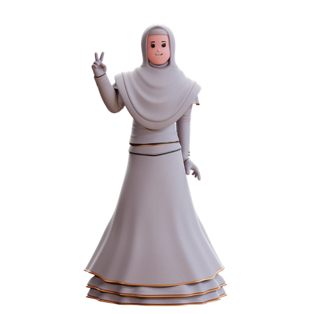 Muslim Bride showing peace sign 3D Illustration