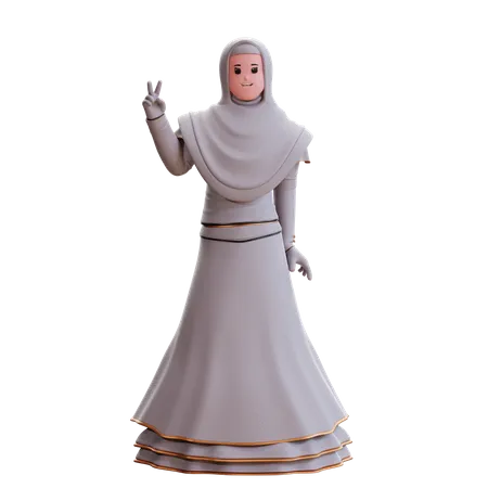 Muslim Bride showing peace sign  3D Illustration