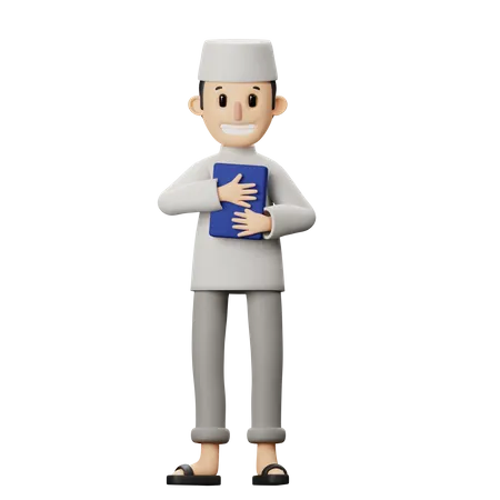 Muslim bring book pose  3D Illustration