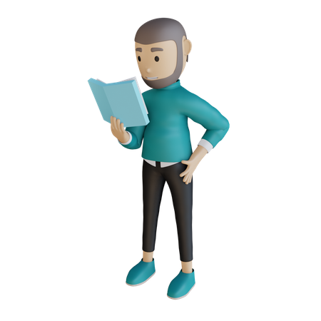 Muslim Businessman Reading Book  3D Illustration