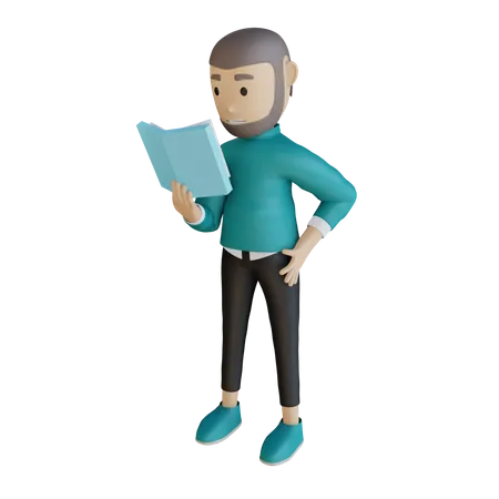 Muslim Businessman Reading Book  3D Illustration