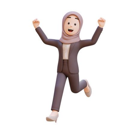 Muslim Businesswoman Jumping With Excitement And Accomplishment  3D Illustration