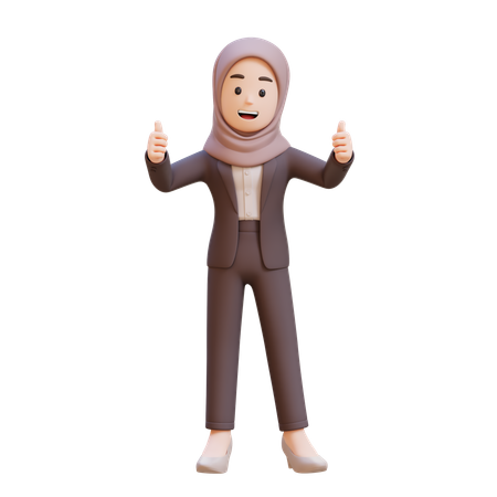 Muslim Businesswoman Showing Double Thumbs Up  3D Icon