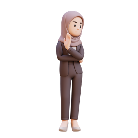 Muslim Businesswoman Showing Refusal Stop Sign  3D Icon