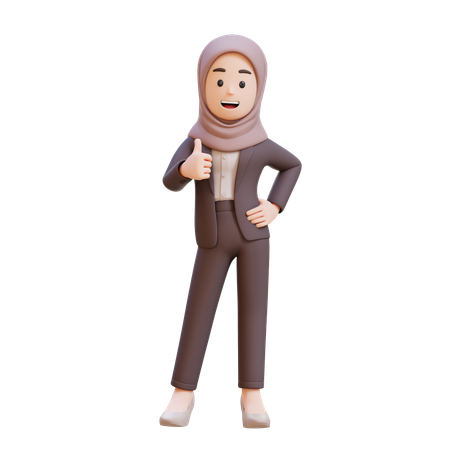 Muslim Businesswoman Showing Thumbs Up  3D Illustration