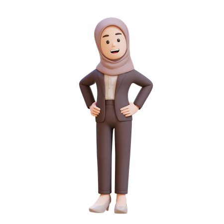 腰に手を当てて立っているイスラム教徒のビジネスウーマン  3D Illustration