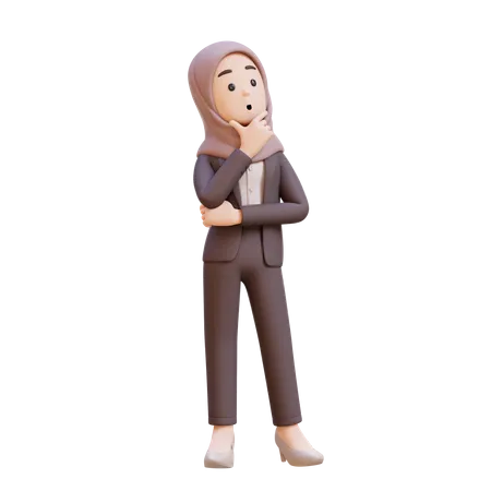 Muslim Businesswoman Thinking Concept Of Contemplation And Focus  3D Illustration
