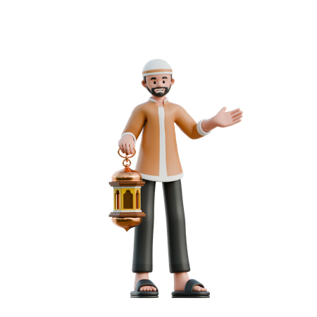 Muslim carrying ramadan lantern  3D Icon