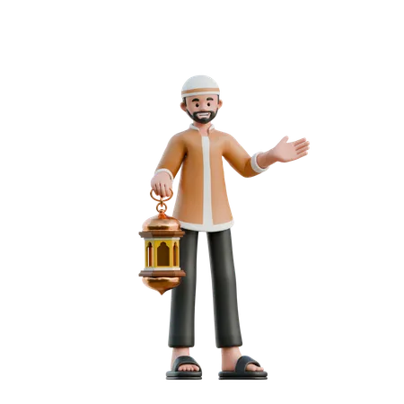 Muslim carrying ramadan lantern  3D Icon