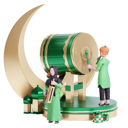 Muslim celebrate Ramadan Kareem with sehri drum  3D Icon