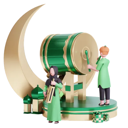 Muslim celebrate Ramadan Kareem with sehri drum  3D Illustration