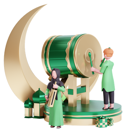 Muslim celebrate Ramadan Kareem with sehri drum 3D Illustration