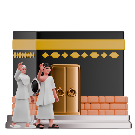 Muslim Coupl Perform Tawaf  3D Illustration