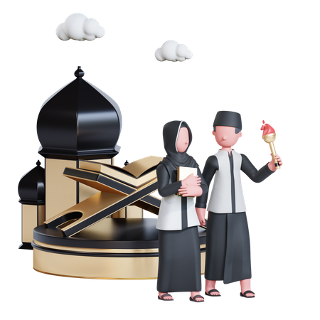 Muslim couple celebrating Islamic new year 3D Illustration