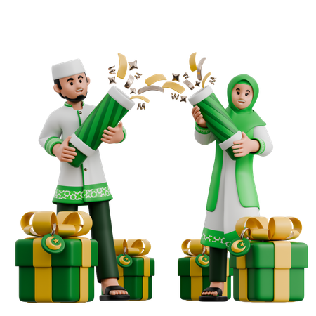Muslim Couple Celebrating Ramadan  3D Icon