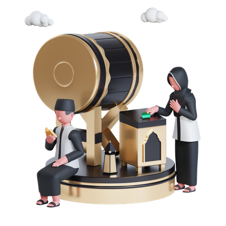 Muslim couple doing charity in Ramadan  3D Illustration