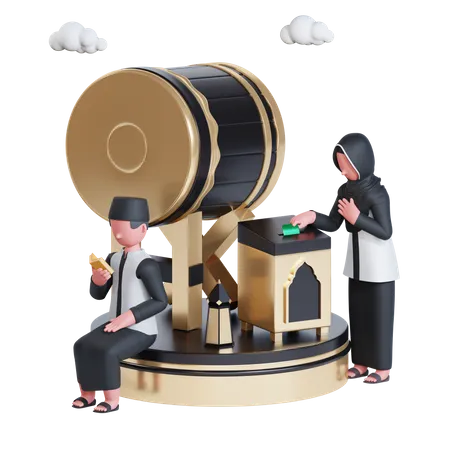 Muslim couple doing charity in Ramadan  3D Illustration