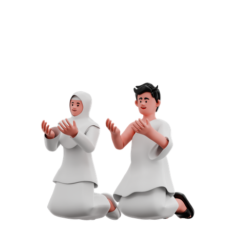 イスラム教の祈りをするイスラム教徒のカップル  3D Illustration